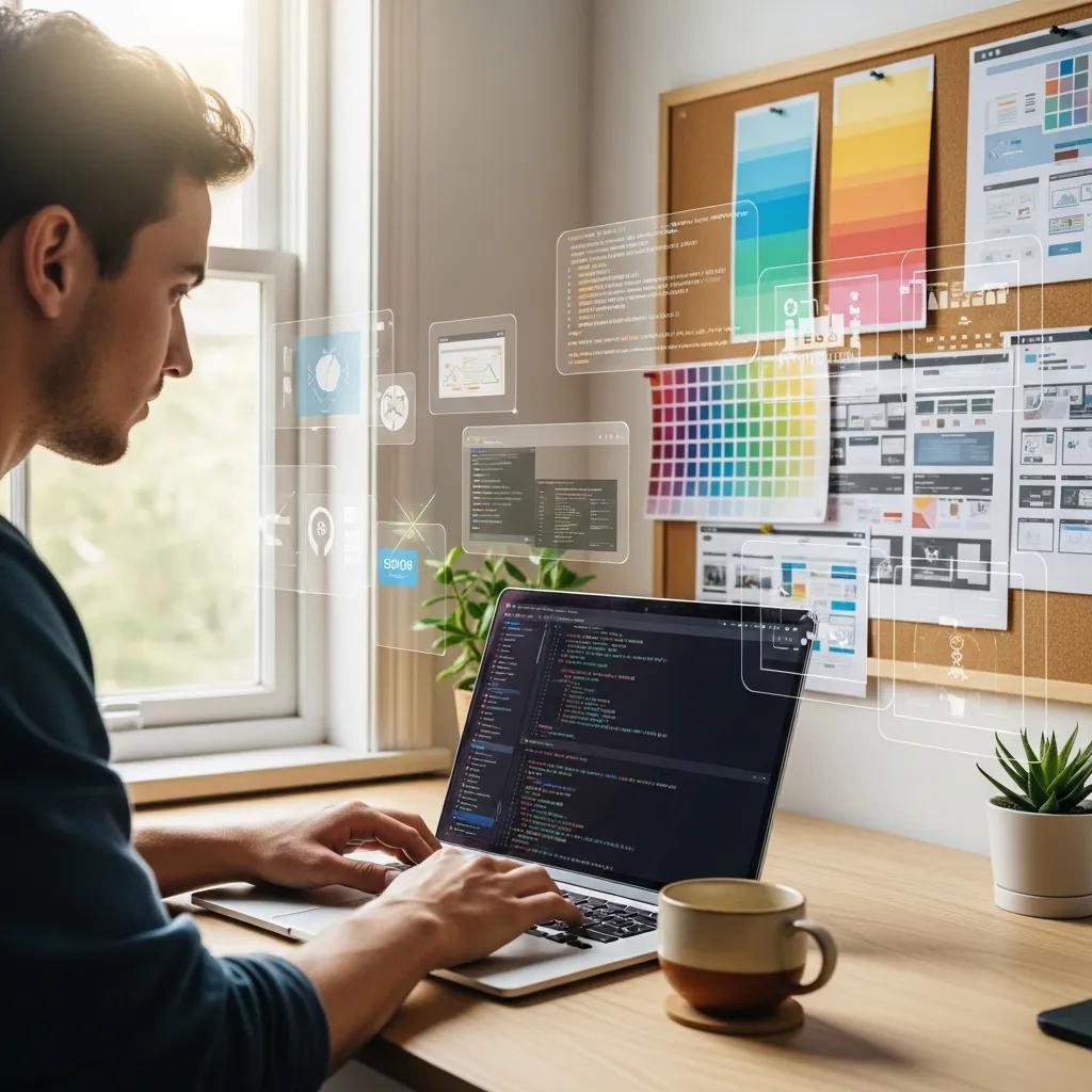 Web developer designing with Gantry Framework in a creative workspace